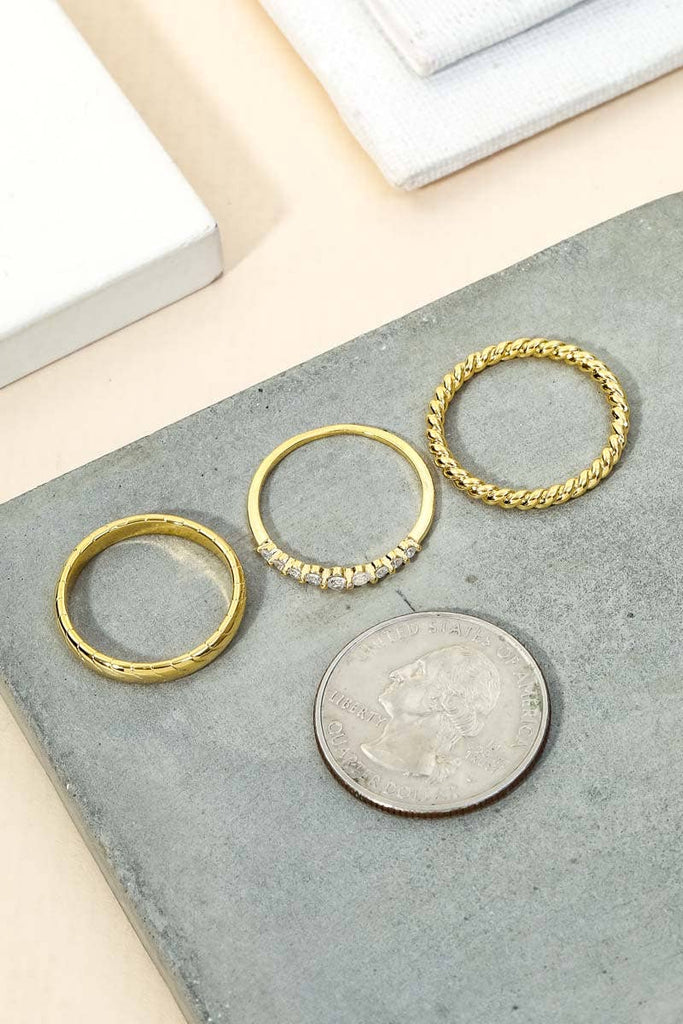 Three Piece Metallic Twist Fashion Ring Set