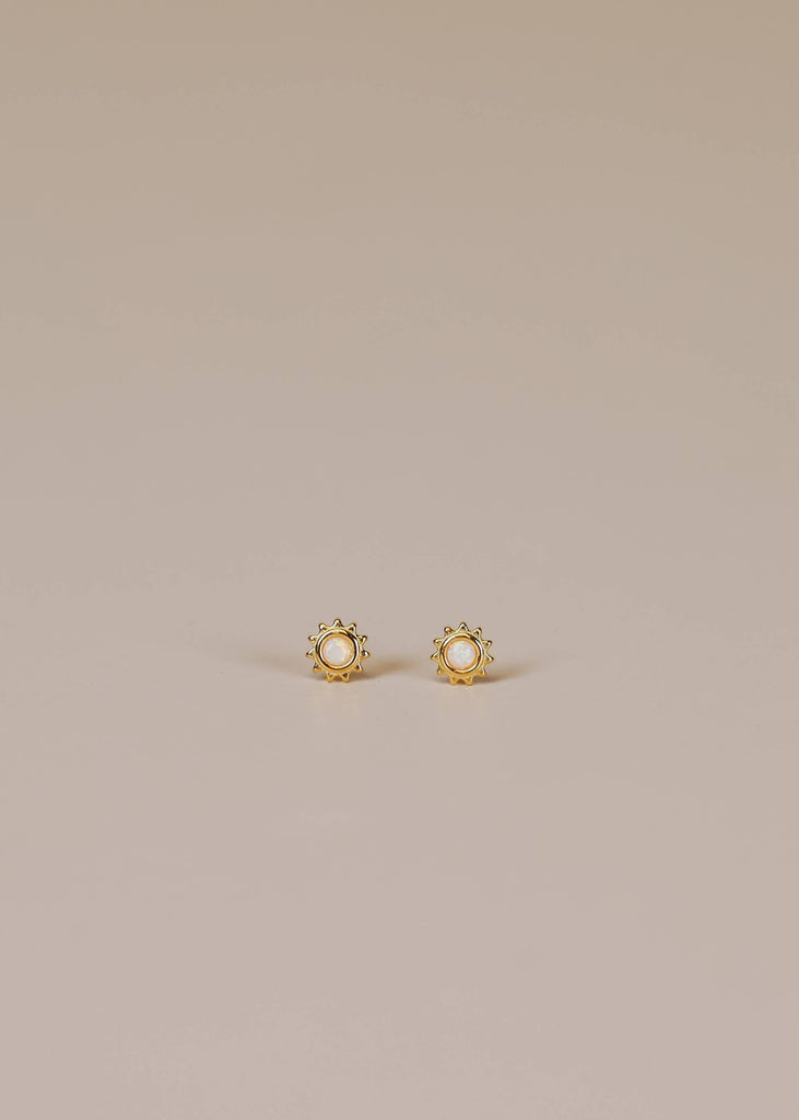 Sun Stud - White Opal - Gold Earrings