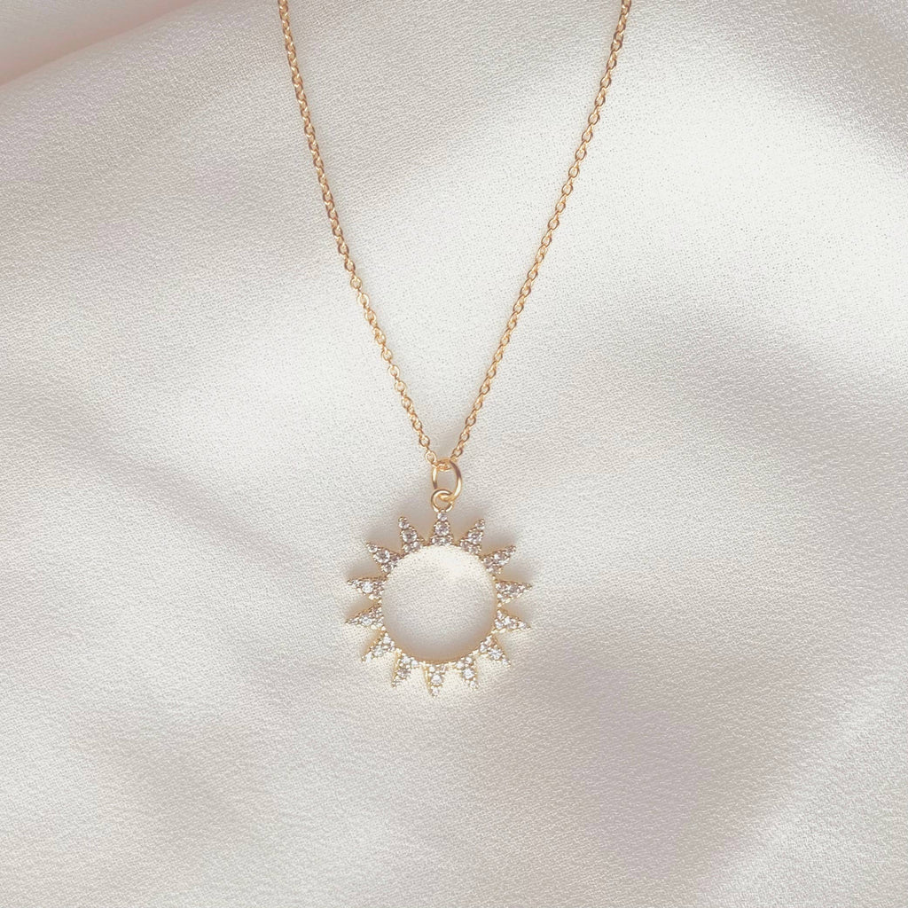 SUNBURST NECKLACE | gold | sparkly sun pendant necklace