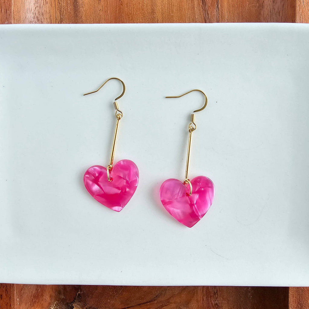 Mina Heart Earrings - Hot Pink