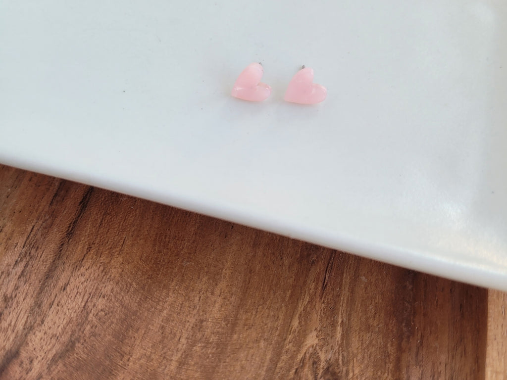 Hand Drawn Heart Studs - Pink