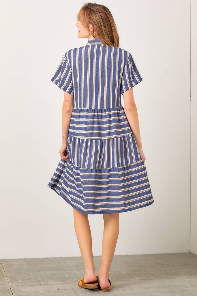 Tiered Striped Shirt Dress