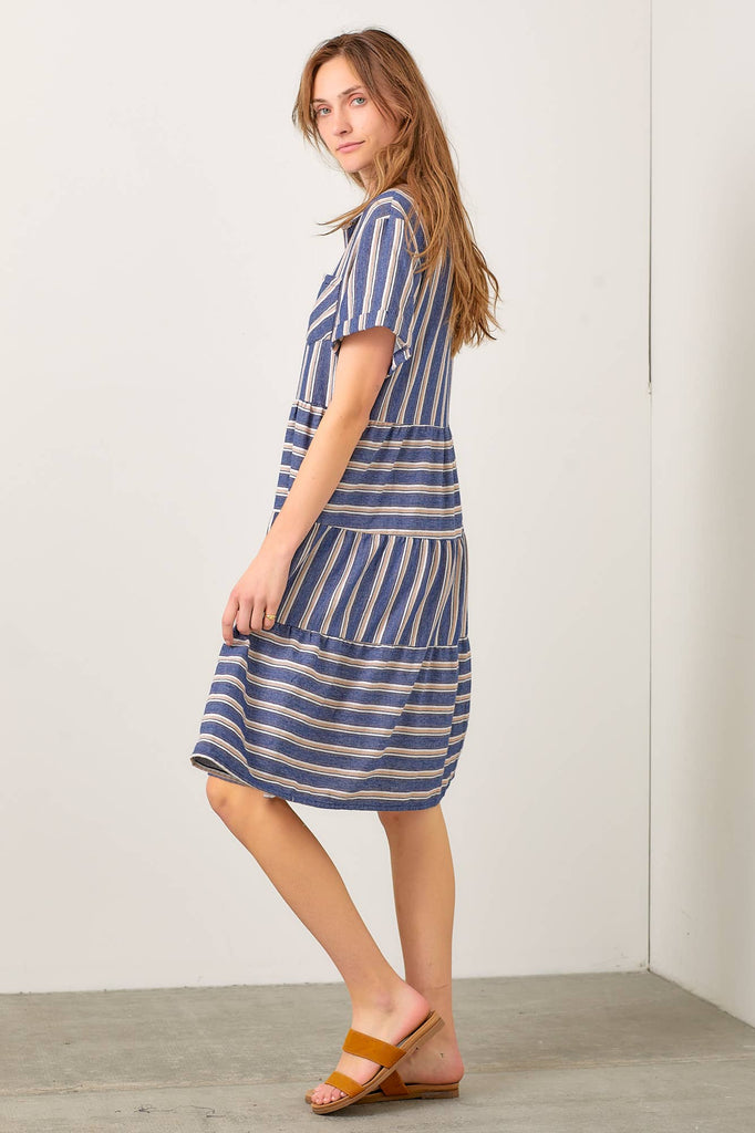 Tiered Striped Shirt Dress