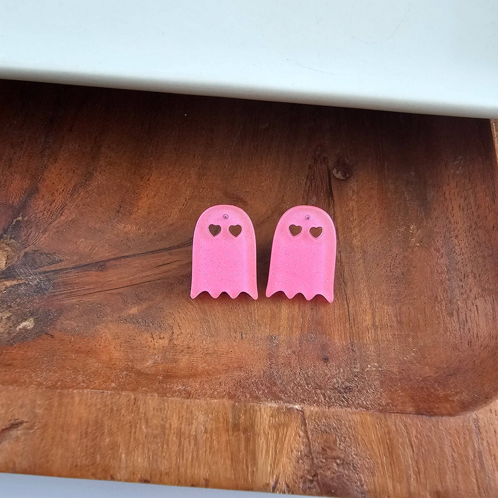 Ghost Studs - Pink Glitter