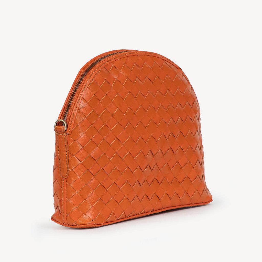 Woven Halfmoon Crossbody - Burnt Sienna