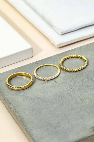 Three Piece Metallic Twist Fashion Ring Set