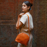 Woven Halfmoon Crossbody - Burnt Sienna